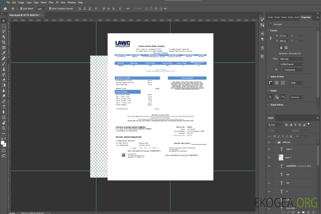 Facture commerciale de services publics de la Lincoln Avenue Water Company SCR template